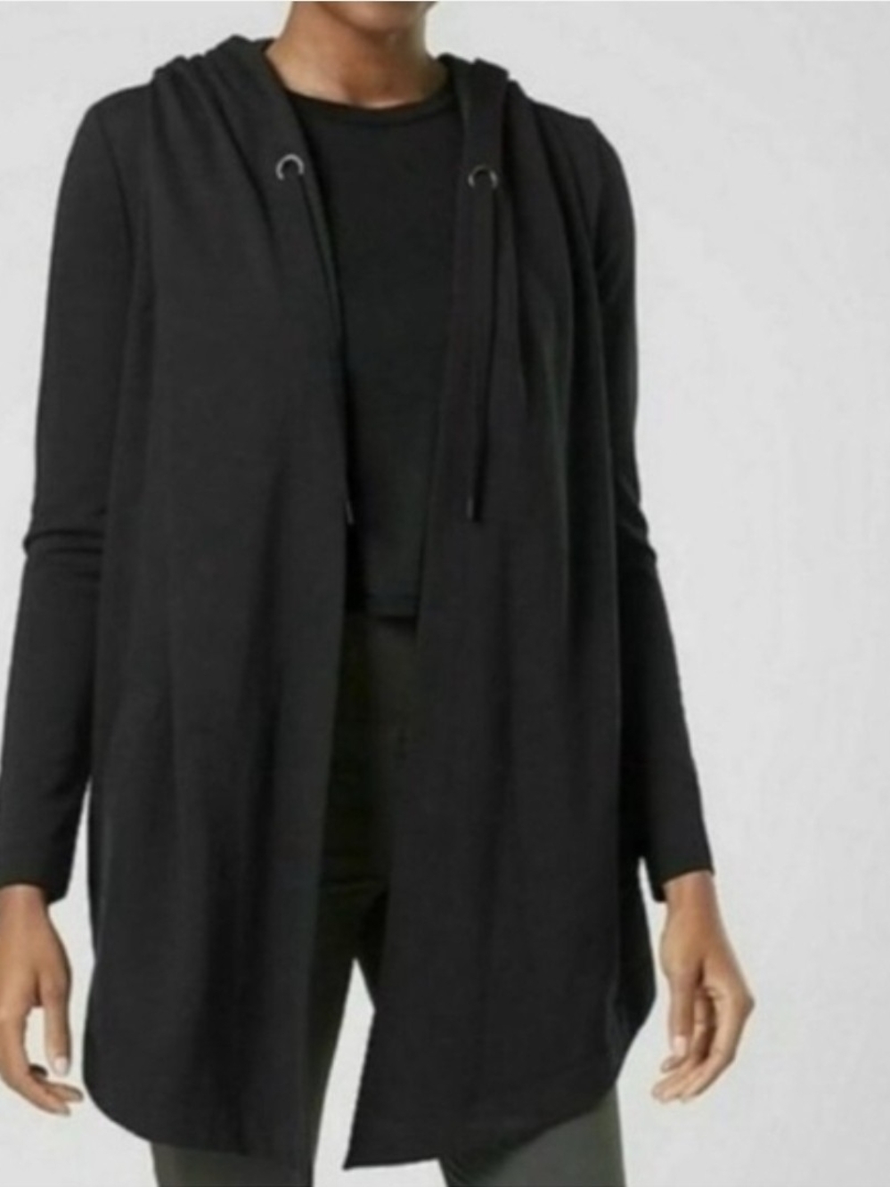 Athleta Vista Oversized Wrap Black Hooded Open-Front Women's Cardigan Size S